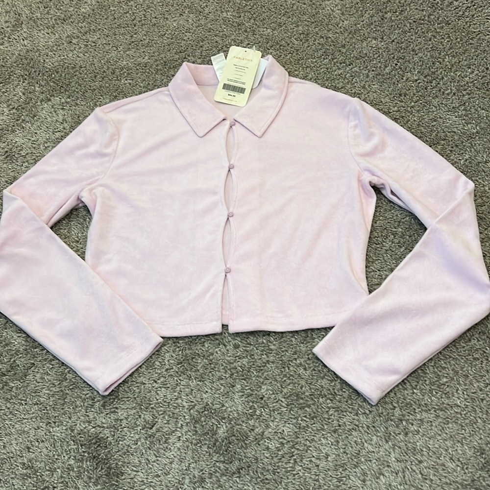 NWT $65 Fabletics terry Long-Sleeve Cut Out Top XL womens‎ pink ladies athletic